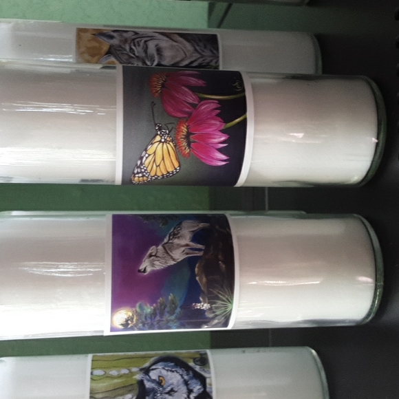 Wildlife artwork on unscented white votive candles in glass container 3 for $25 - Picture 4 of 6